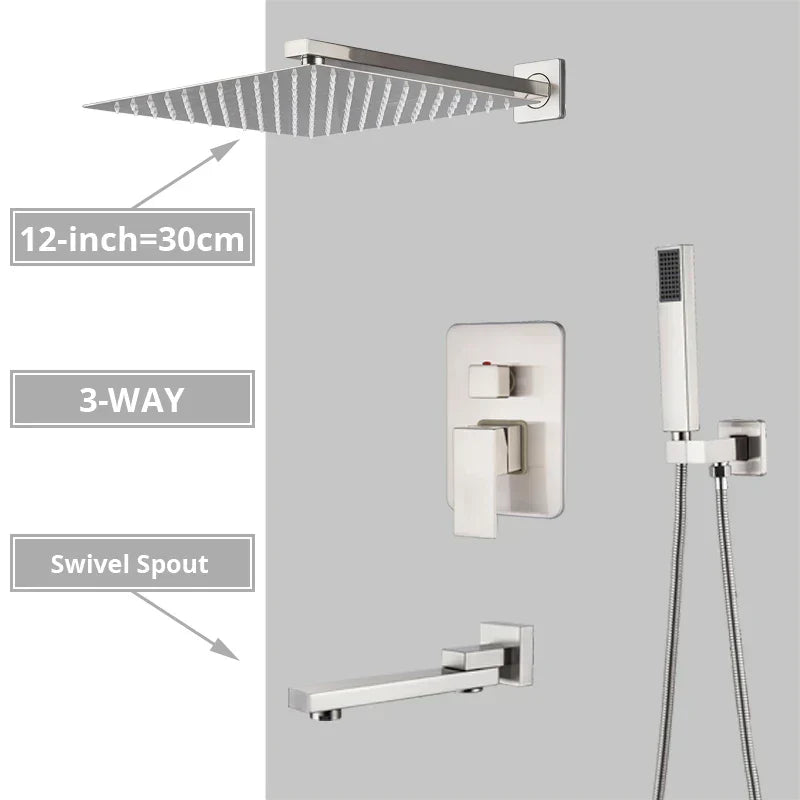 DecorBites™ Brushed Nickel Shower System with Rain Shower Head for Wall Mounted Bathroom