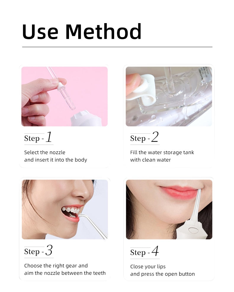SEAGO Oral Dental Irrigator Portable Water Flosser USB Rechargeable Water Jet IPX7 Dental  200ML Water Tank