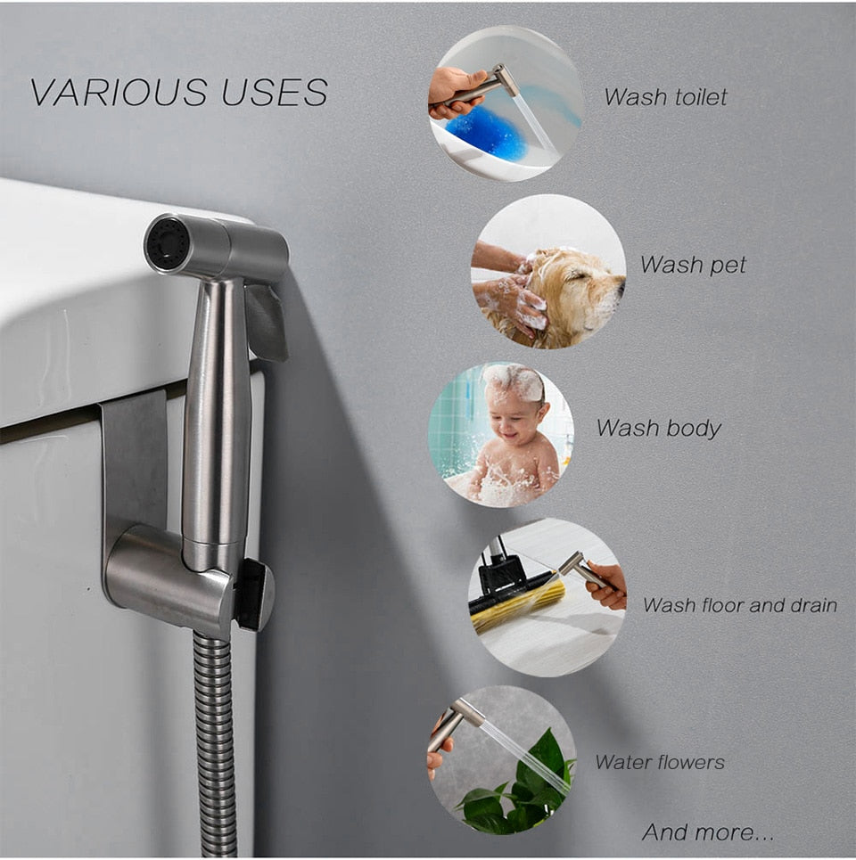 Stainless Steel Handheld Bidet Sprayer Set for Toilet - Bathroom Hand Bidet Faucet with Self-Cleaning Shower Head