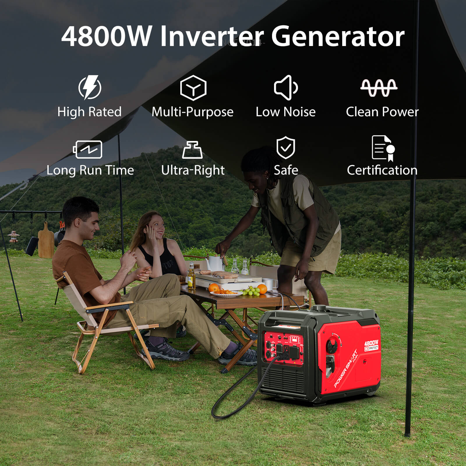 4800W Inverter Generator w/ Wheels Handle Kit & CO Alert HB5046C