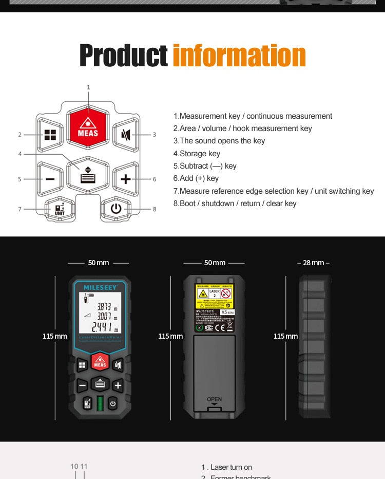 Mileseey Laser Distance Meter Electronic Roulette Laser Digital Tape Rangefinder Trena Metro Laser Range Finder  Measuring Tape