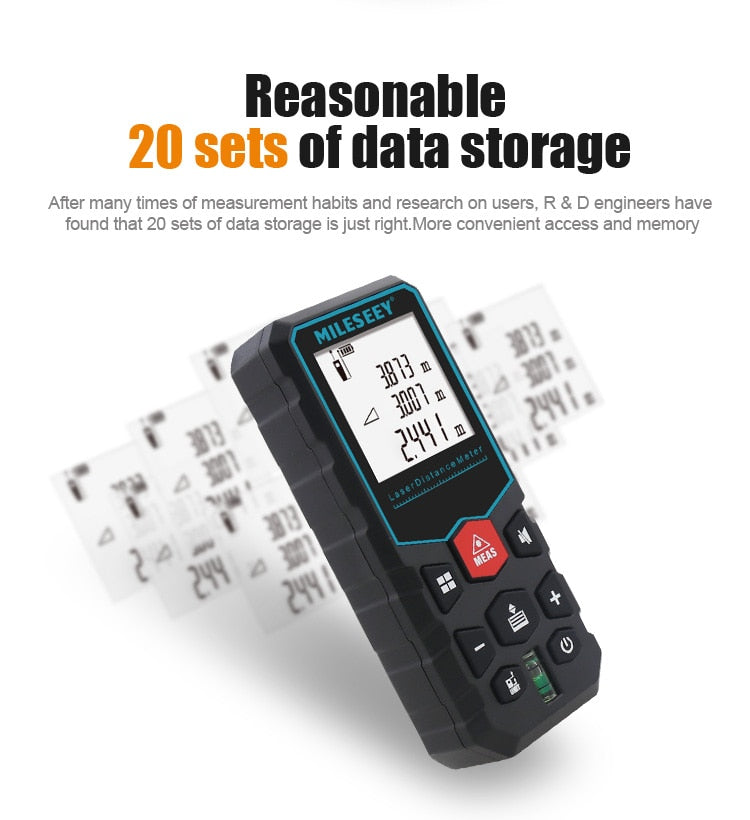 Mileseey Laser Distance Meter Electronic Roulette Laser Digital Tape Rangefinder Trena Metro Laser Range Finder  Measuring Tape