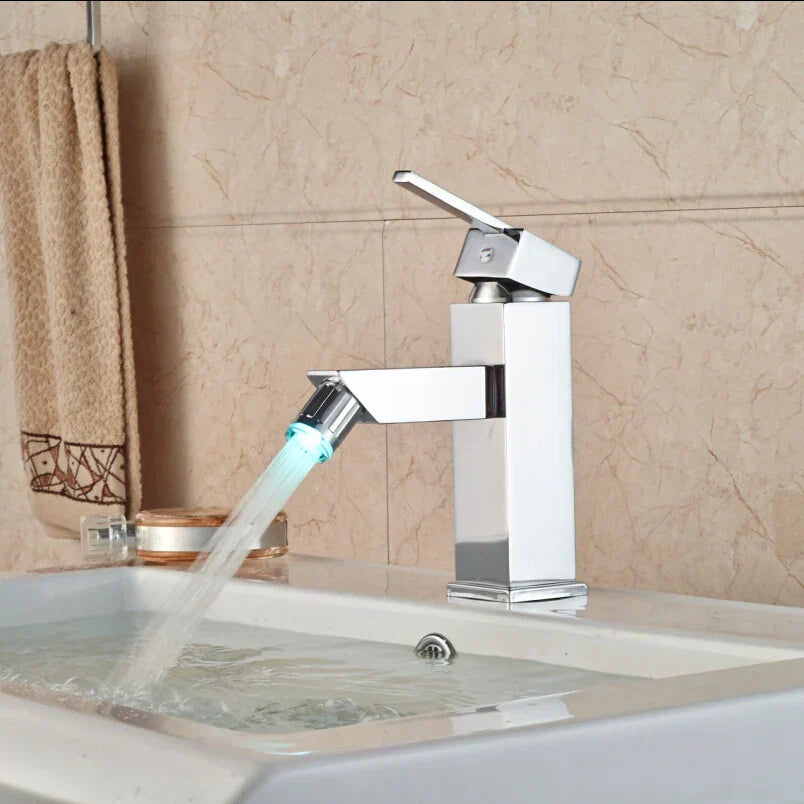 DecorBites™ LED 3 Color Bidet Faucet, Single Handle Deck Mount Washbasin Mixer Tap, Chrome