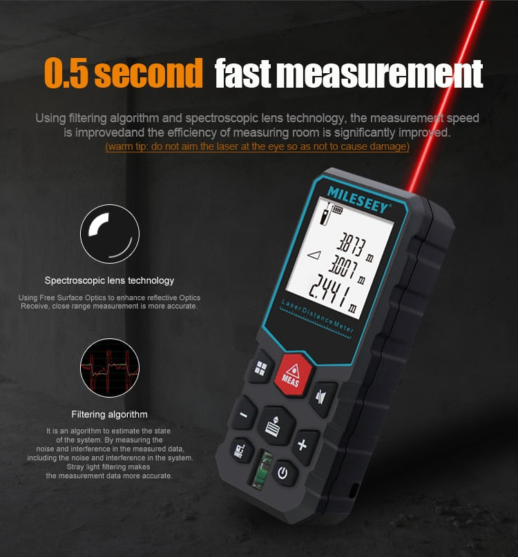 Mileseey Laser Distance Meter Electronic Roulette Laser Digital Tape Rangefinder Trena Metro Laser Range Finder  Measuring Tape