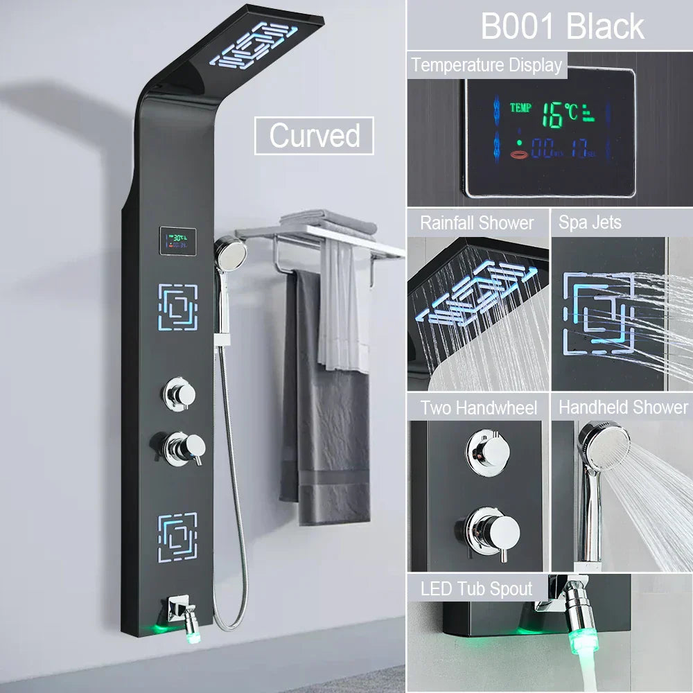 DecorBites™ LED Light Shower Faucet System: Rainfall, Massage Jets, Waterfall Panel with Temperature Control