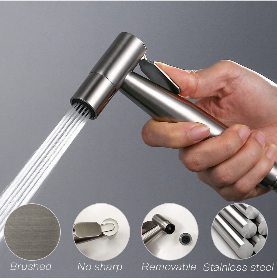 Stainless Steel Handheld Bidet Sprayer Set for Toilet - Bathroom Hand Bidet Faucet with Self-Cleaning Shower Head