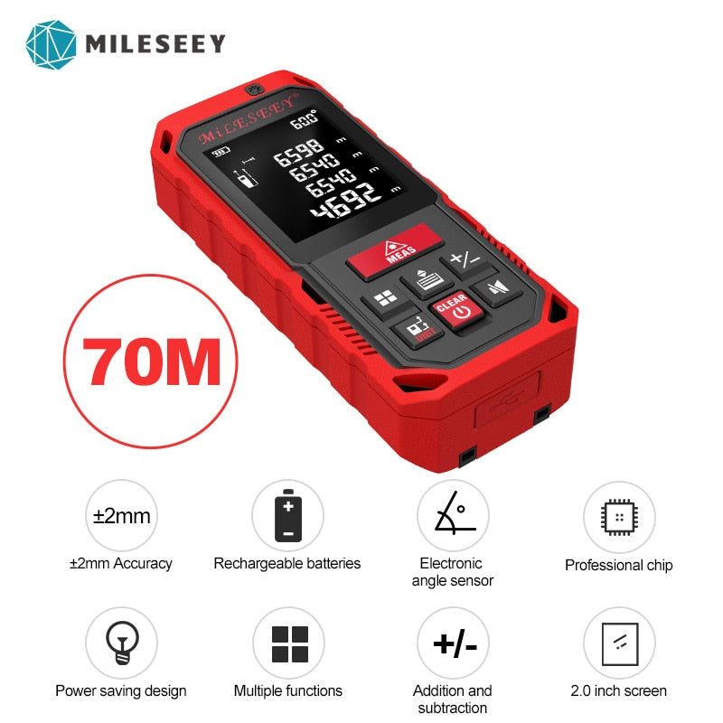 Mileseey Laser Distance Meter Electronic Roulette Laser Digital Tape Rangefinder Trena Metro Laser Range Finder  Measuring Tape