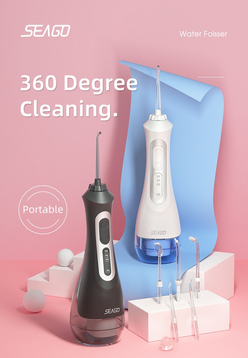 SEAGO Oral Dental Irrigator Portable Water Flosser USB Rechargeable Water Jet IPX7 Dental  200ML Water Tank