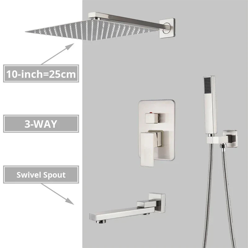 DecorBites™ Brushed Nickel Shower System with Rain Shower Head for Wall Mounted Bathroom