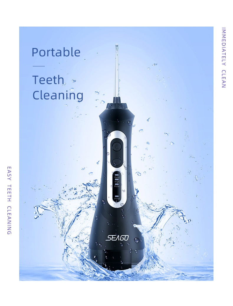 SEAGO Oral Dental Irrigator Portable Water Flosser USB Rechargeable Water Jet IPX7 Dental  200ML Water Tank