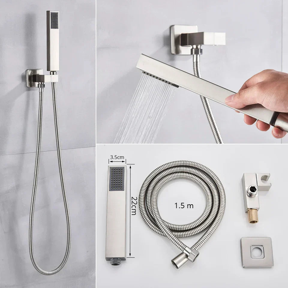 DecorBites™ Brushed Nickel Shower System with Rain Shower Head for Wall Mounted Bathroom