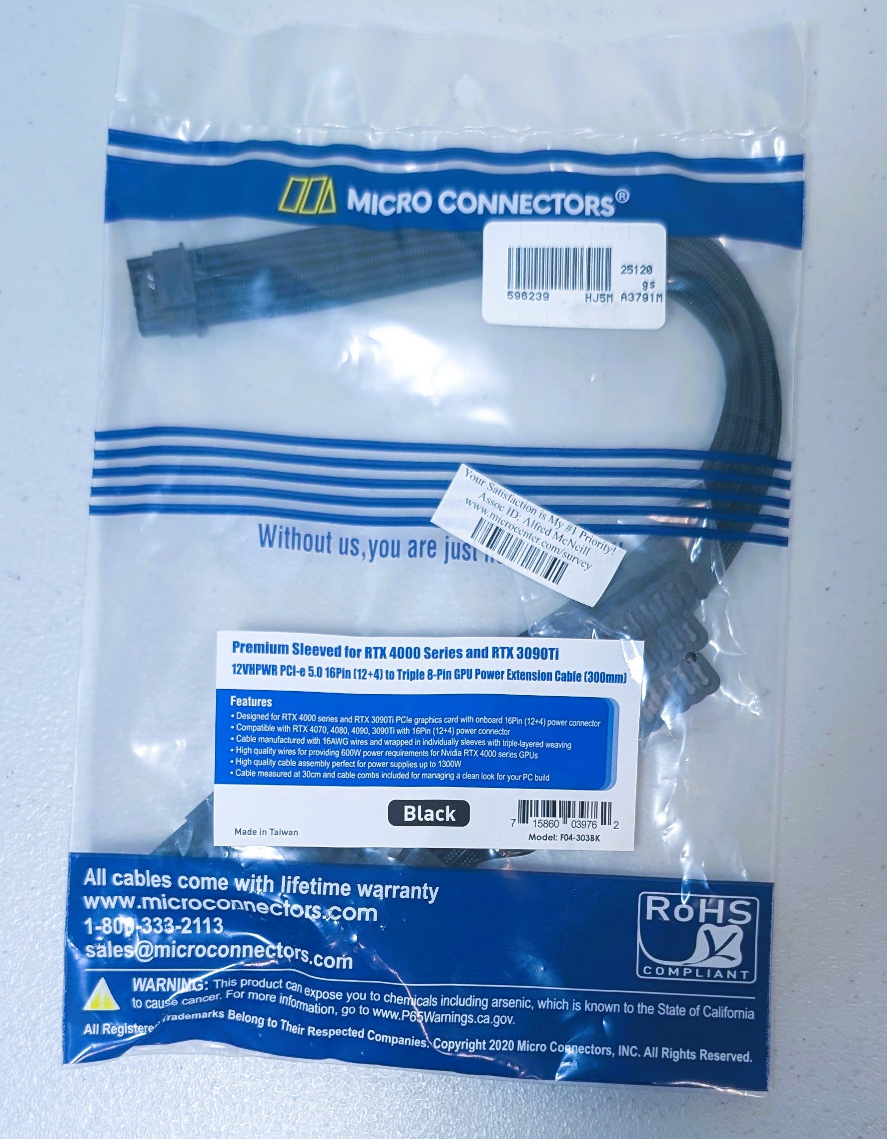 Micro Connectors Premium Sleeved for RTX 4000 and 3090ti