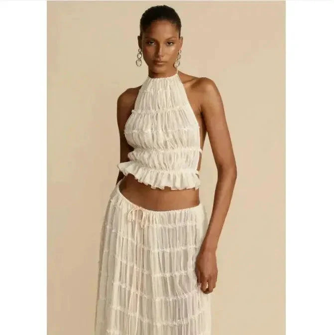 2-Piece Chic Halter Dress Suit Set