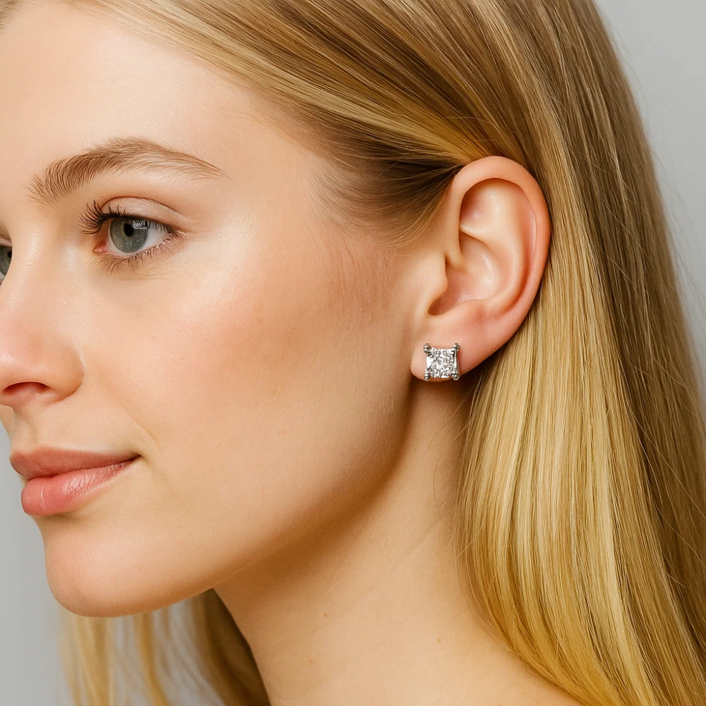 Half Carat Princess Cut Cubic Zirconia Stud Earrings