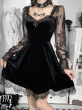Vestido gótico de terciopelo para damas con ribete de encaje.
