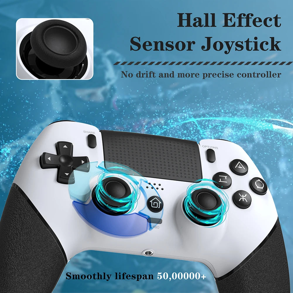 Wireless Controller 6 Axis Gyro Bluetooth-Compatible Console Controller Macros Turbo Dual Vibration Hall Effect Joystick for PS4