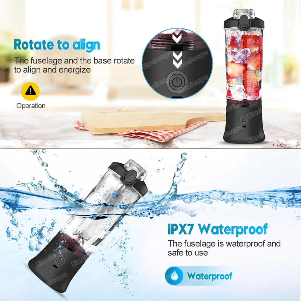 Multifunctional Portable Electric Juicer: 600ML Fruit Mixers Blender with 4000mAh USB Rechargeable Smoothie Mini Blender Machine