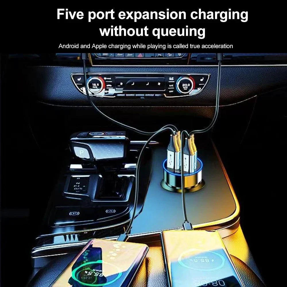 66-250W PD Car Charger QC3.0 Fast Charge with Digital Display 4USB and 2PD Ports for Car Cigarette Lighter Plug