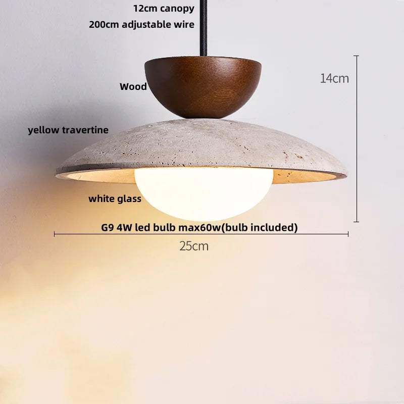 DecorBites™ LED Pendant Lamp Black Iron Wabi Sabi Hanging Light - Yellow Travertine