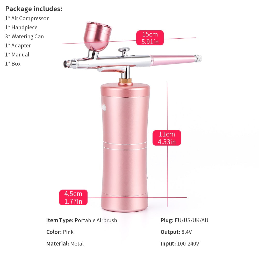 Top 0.3mm Mini Air Compressor Kit Air-Brush Paint Spray Gun Airbrush For Nail Art Tattoo Craft Cake Nano Fog Mist Sprayer