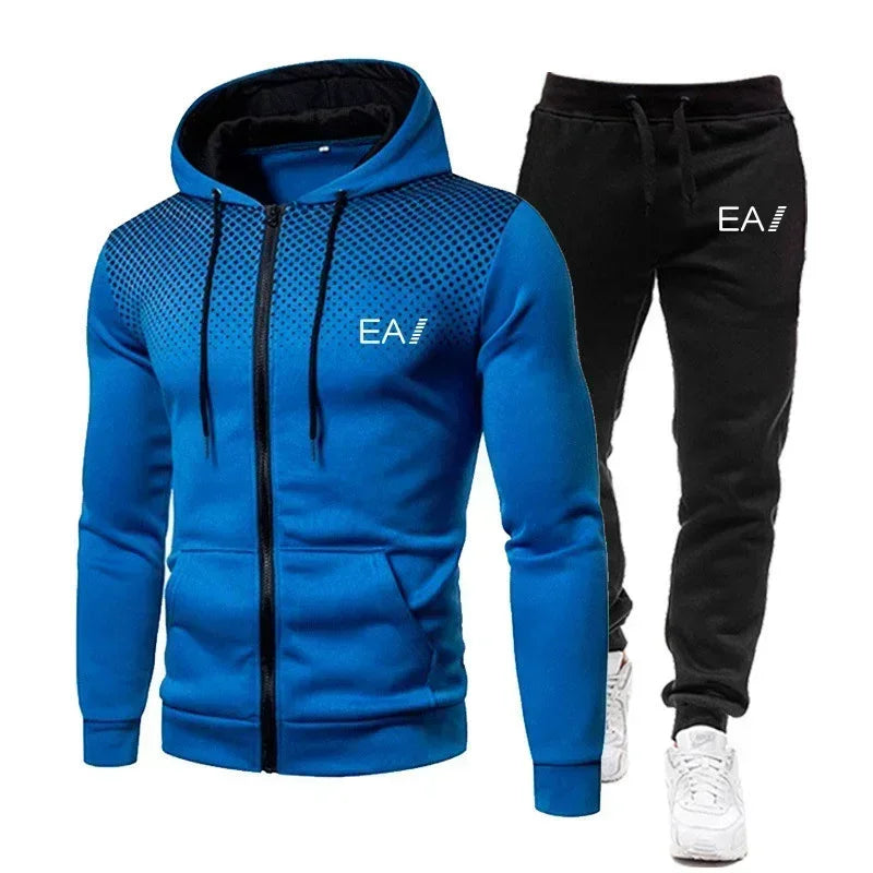 2025 Men's clothing Autumn and winter fitness fashion outdoor leisure sportswear set zipper hoodie + jogging pants two-piece set