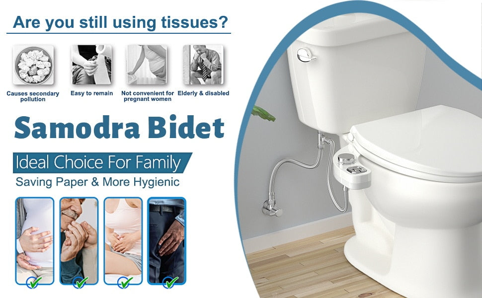 Hygienic Non-Electric Button Bidet - Dual Nozzle Fresh Water Toilet Seat Attachment with Self-Cleaning and Frontal/Rear Wash Functions