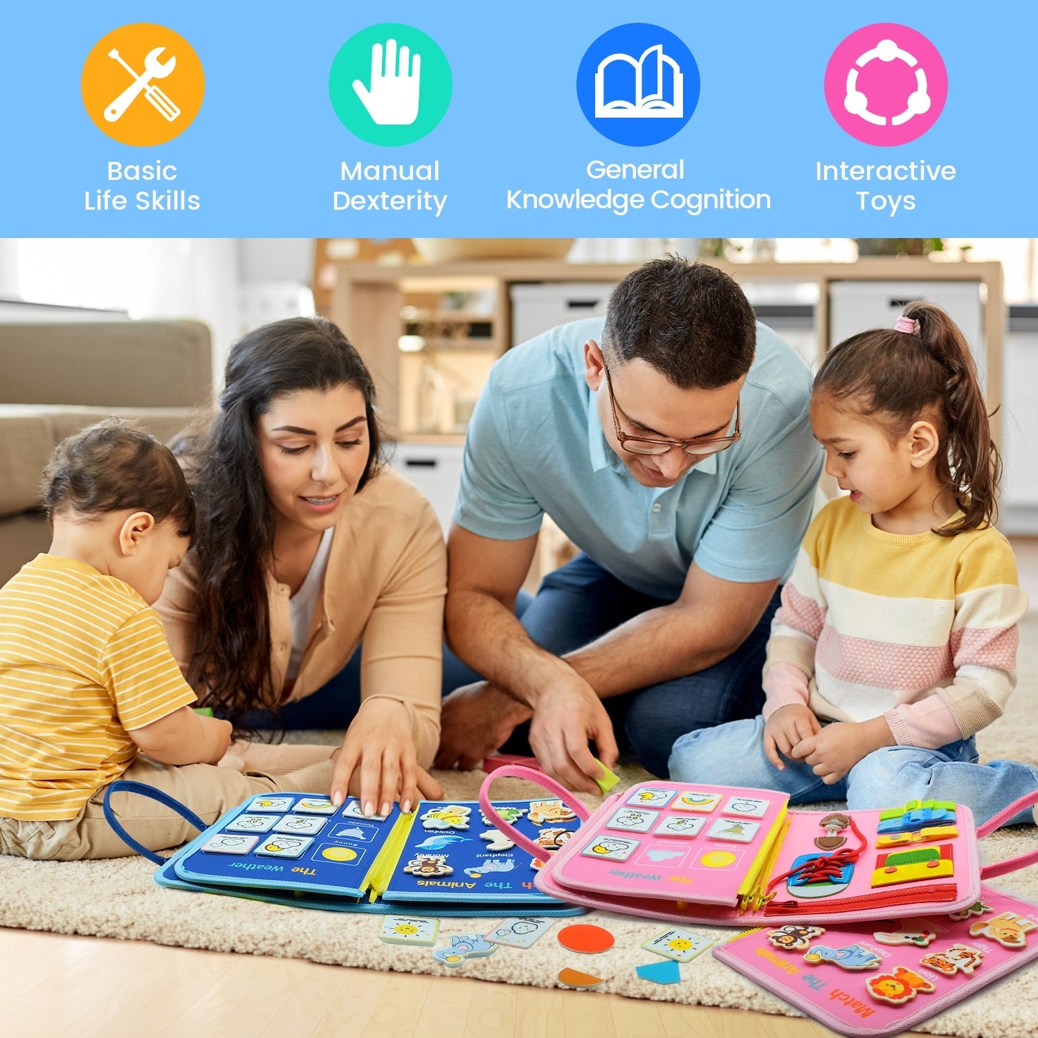 Montessori Busy Board for Toddlers - Early Educational Sensory Toys for Motor Skills, Basic Dressing, Math, Colors, Shapes, Animals, and Weather