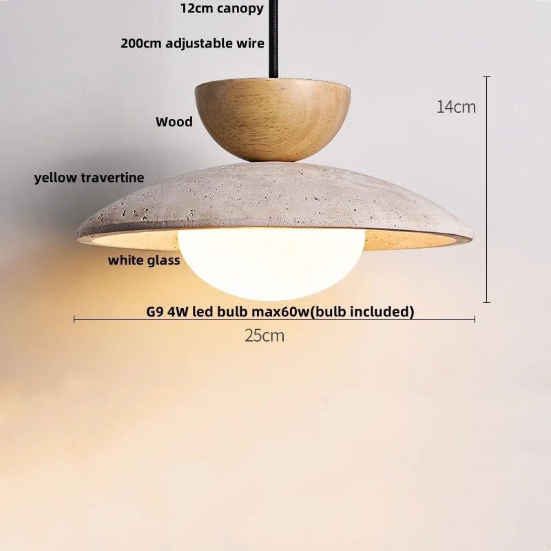 DecorBites™ LED Pendant Lamp Black Iron Wabi Sabi Hanging Light - Yellow Travertine