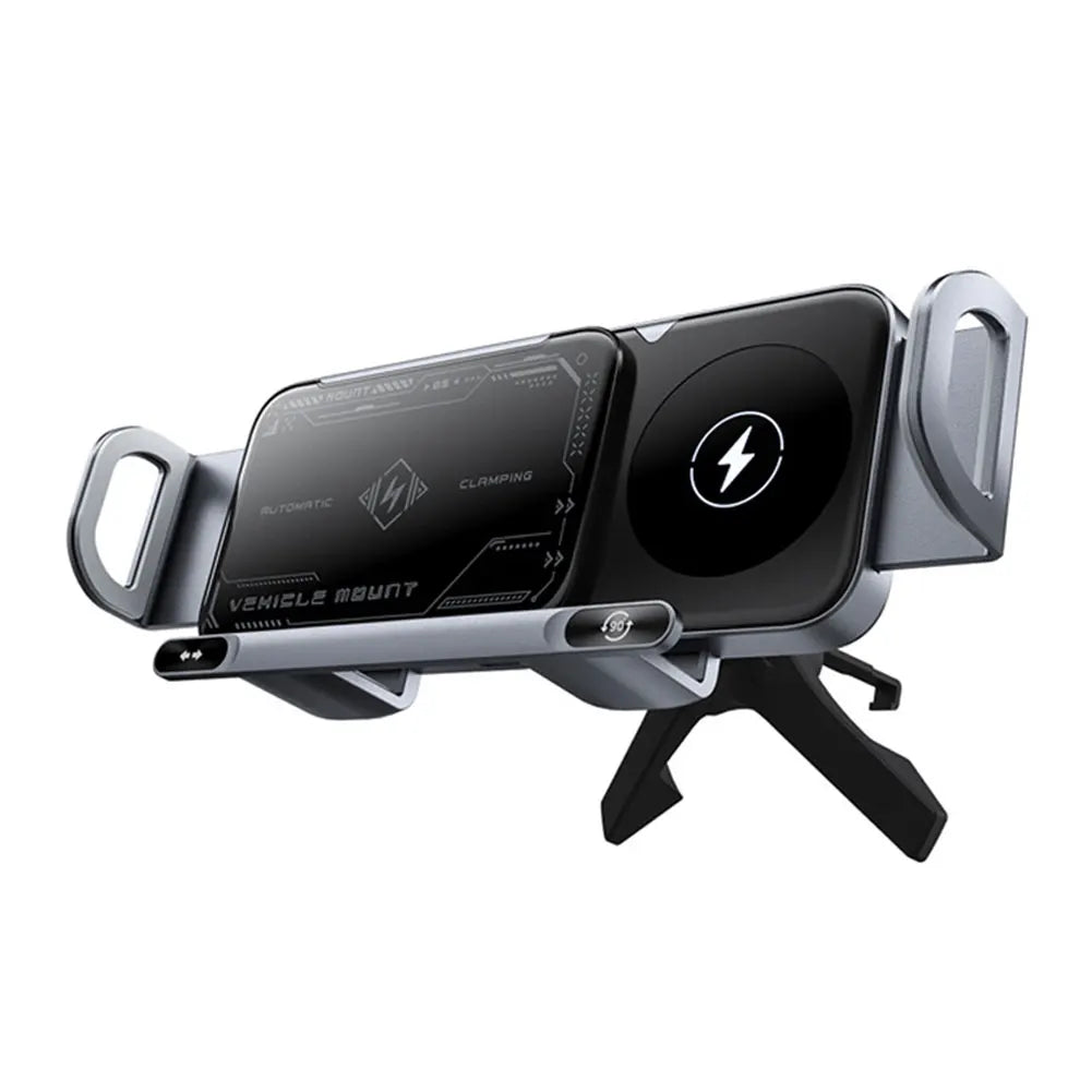 15W Car Wireless Charger Dual Coil Fold Screen Phone Holder Touch Rotation Phone Mount for Smartphone/Pad/Foldable Phone/Tablet