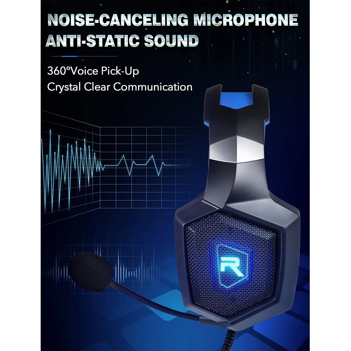 Over-Ear Gaming Headphones with Microphone & LED Light for PS4, Xbox One, PS5, Sega Dreamcast, PC, and PS2 - Noise-Canceling Gaming Headset