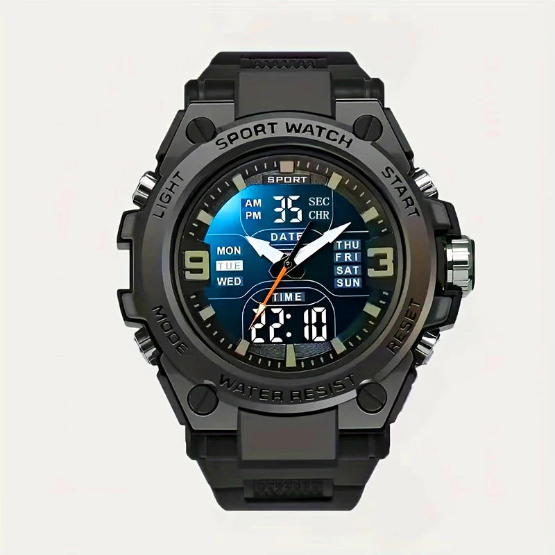 High-Quality Large Dial Led Luminous Watch for Men, Women, and Teenagers with Dual Calendar, Alarm Clock, Stopwatch, Outdoor Sports Digital and Analog Dual Display Watch
