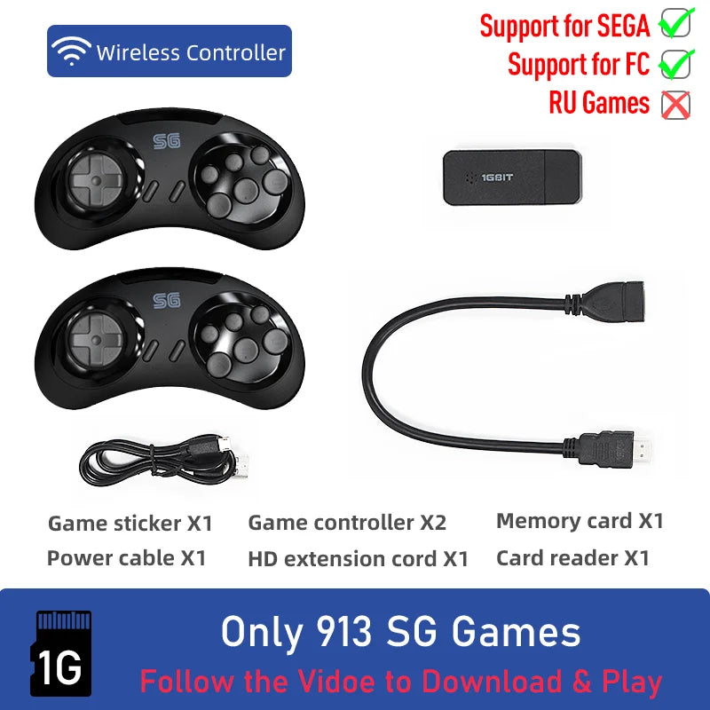 DATA FROG USB Wireless Handheld TV Video Game Console Build In 1900 Games 4k HDMI-Compatible Retro Game Console for SEGA/FC/GBA