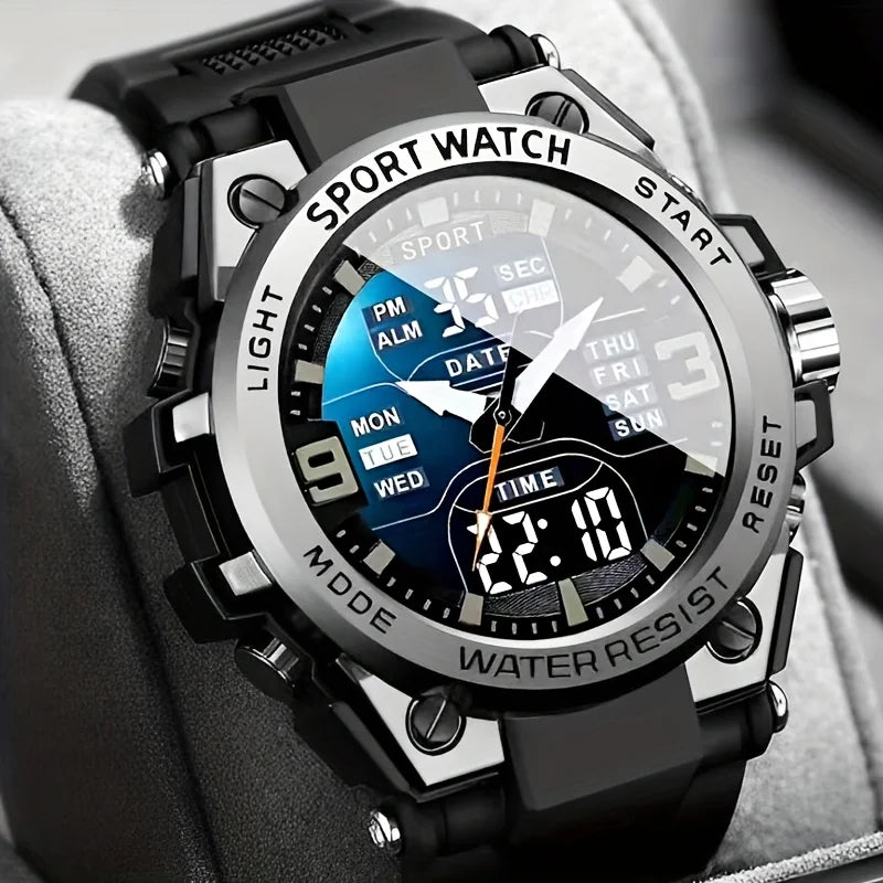 High-Quality Large Dial Led Luminous Watch for Men, Women, and Teenagers with Dual Calendar, Alarm Clock, Stopwatch, Outdoor Sports Digital and Analog Dual Display Watch
