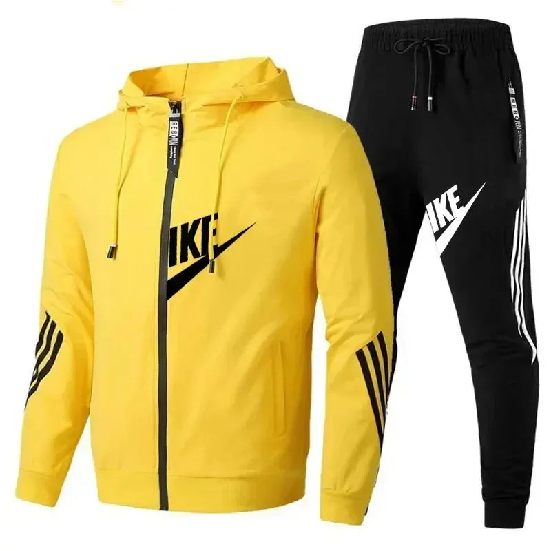 Relaxed high-quality men's suit, featuring a hooded sports shirt, hooded sports outfit, and long-sleeved sports clothing.