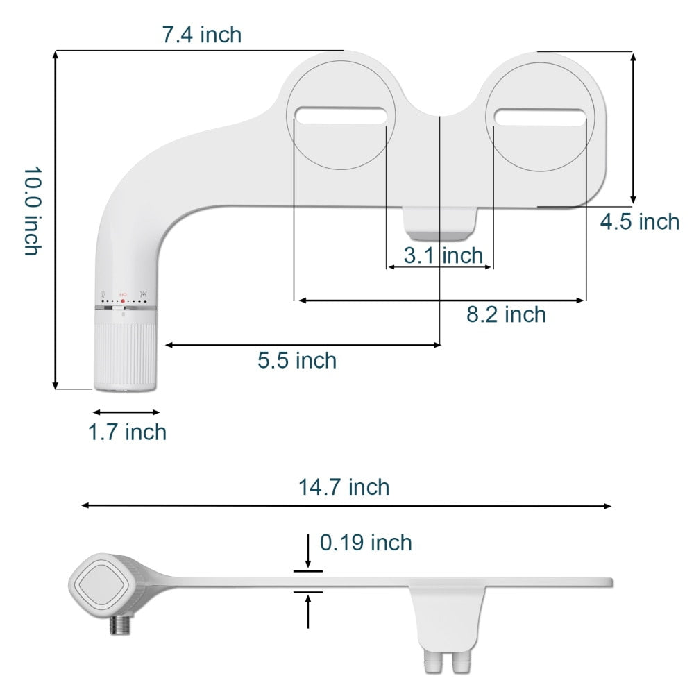 Dual Nozzle Bidet Non-Electric Toilet Attachment with Adjustable Water Pressure and Brass Inlet