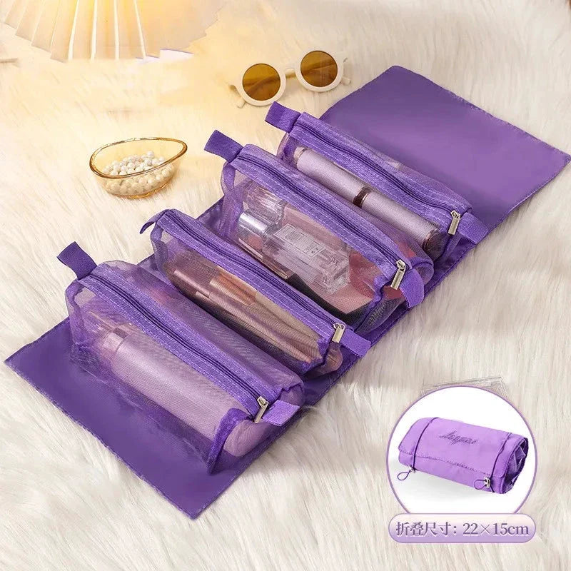 Mandotos 4 In 1 Detachable Cosmetic Bag Large Capacity Travel Organizer For Cosmetics And Toiletries Beige