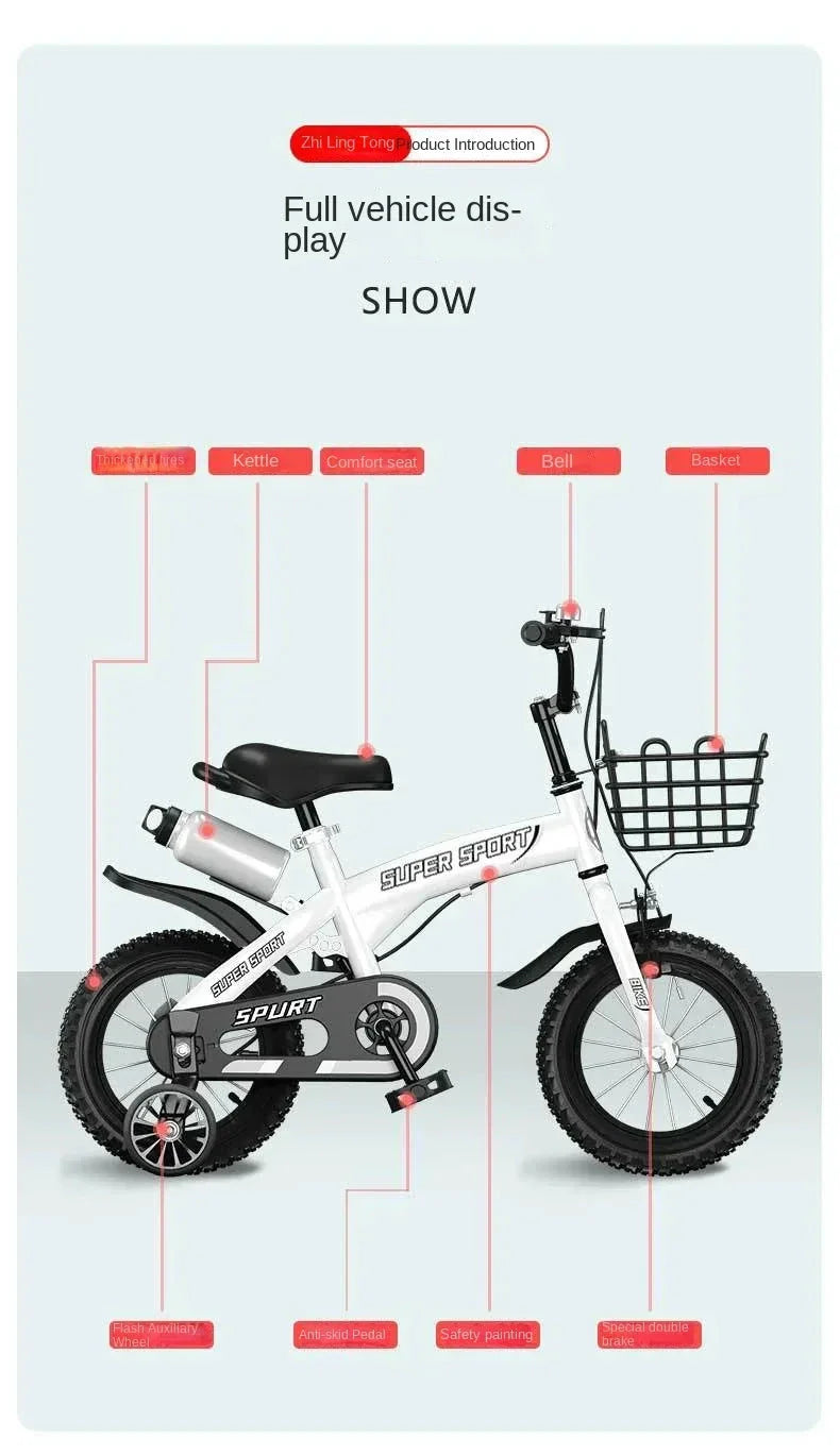 Children's Bicycles for Boys Aged 3-10 Years Old Children Girls Children's Bicycles with Flashing Auxiliary Wheels