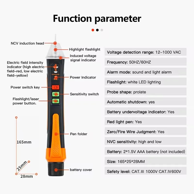 Non-Contact Voltage Tester Pen Smart Voltage Detector Infrared Indicator 12-1000V Test Pencil Breakpoint Finder With Flashlight