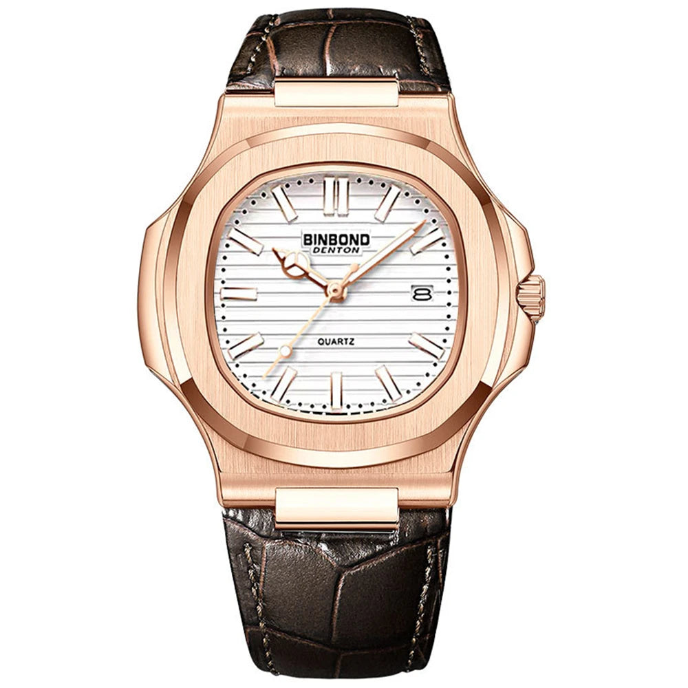 New Casual Business Rose Gold Clock Men Luxury Watch Automatic Watches Mens Top Fashion Quartz Wristwatches Gifts Reloj Hombre