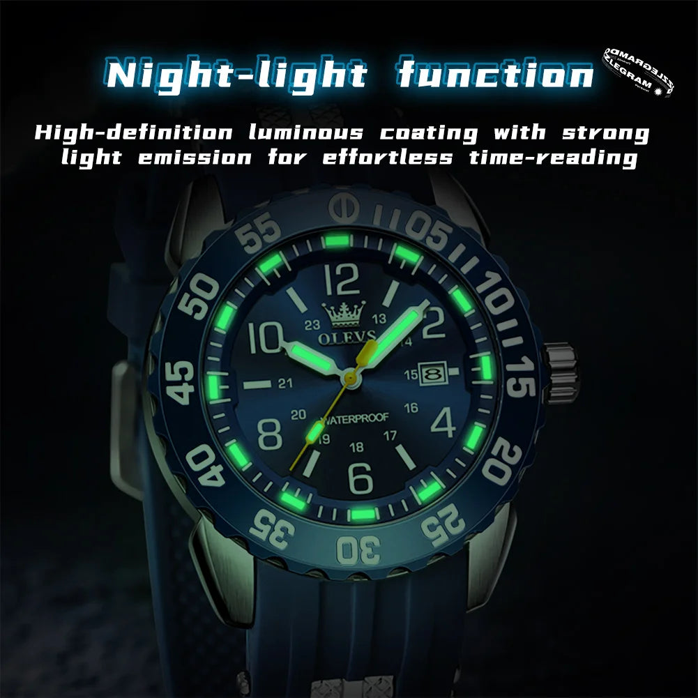 OLEVS 3688 New Man Watch Waterproof Quartz Watches For Men High Hardness Mirror Luminous Original Male Hand Clock Silicone Strap