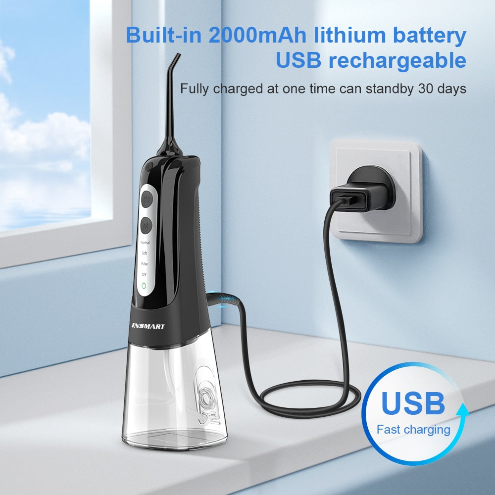INSMART Oral Irrigator Dental Water Flosser Teeth Whitening Waterproof Portable Dental Water Jet Floss 300ML Teeth Cleaner