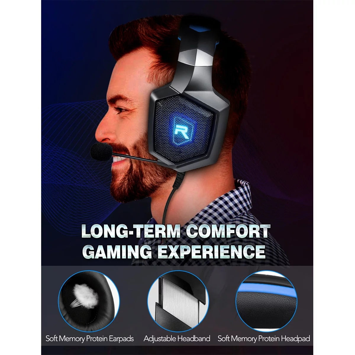 Over-Ear Gaming Headphones with Microphone & LED Light for PS4, Xbox One, PS5, Sega Dreamcast, PC, and PS2 - Noise-Canceling Gaming Headset