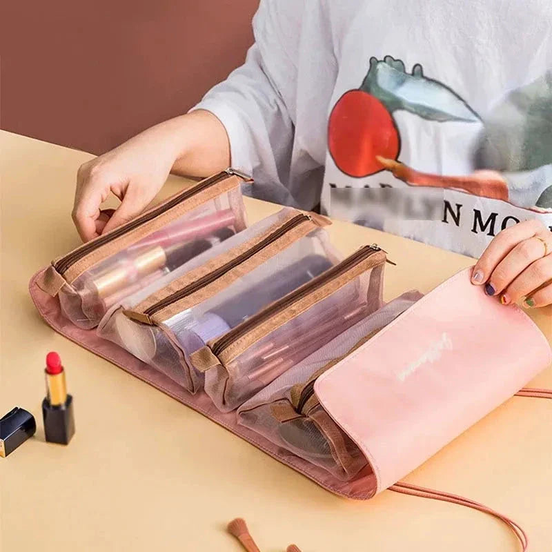 Mandotos 4 In 1 Detachable Cosmetic Bag Large Capacity Travel Organizer For Cosmetics And Toiletries Beige