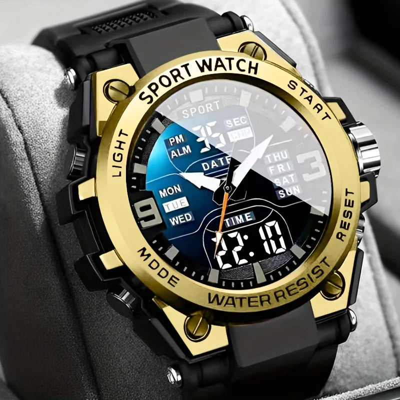 High-Quality Large Dial Led Luminous Watch for Men, Women, and Teenagers with Dual Calendar, Alarm Clock, Stopwatch, Outdoor Sports Digital and Analog Dual Display Watch