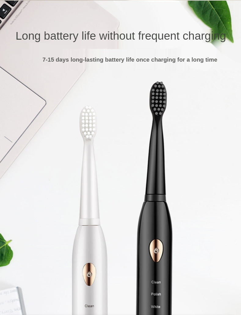 Jianpai Adult Black White Classic Acoustic Electric Toothbrush Adult 5-gear Mode USB Charging IPX7 Waterproof Acoustic Electric
