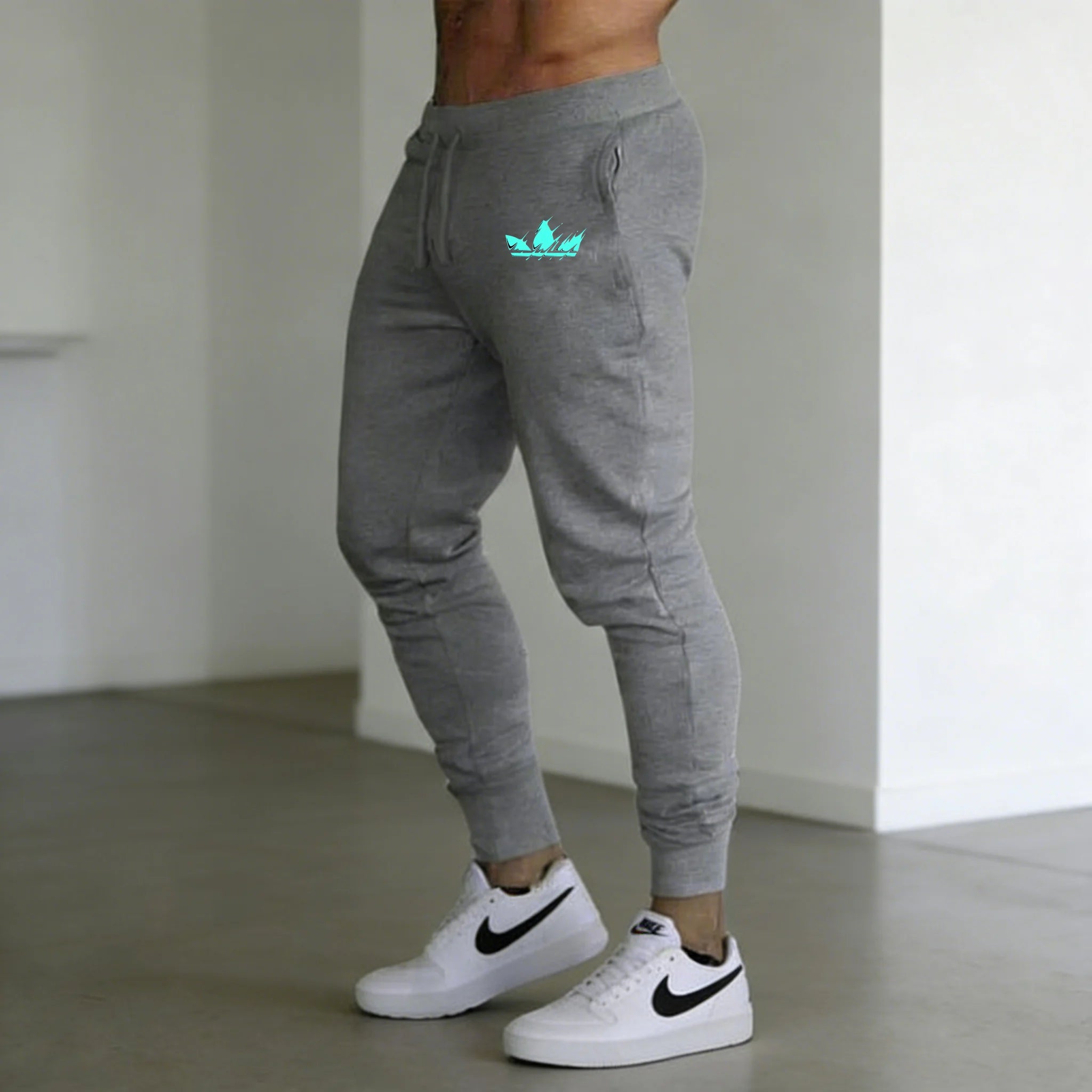 Mens Boyfriend Running pants Blue flame printing baggy pants neutral breathable baggy outdoor pants fashion design jogging pants