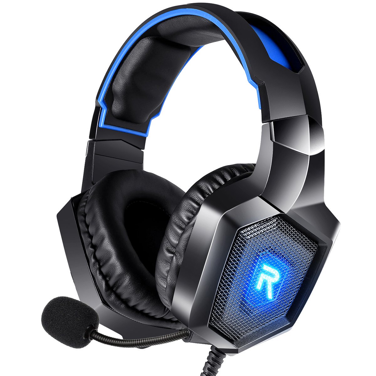 Over-Ear Gaming Headphones with Microphone & LED Light for PS4, Xbox One, PS5, Sega Dreamcast, PC, and PS2 - Noise-Canceling Gaming Headset