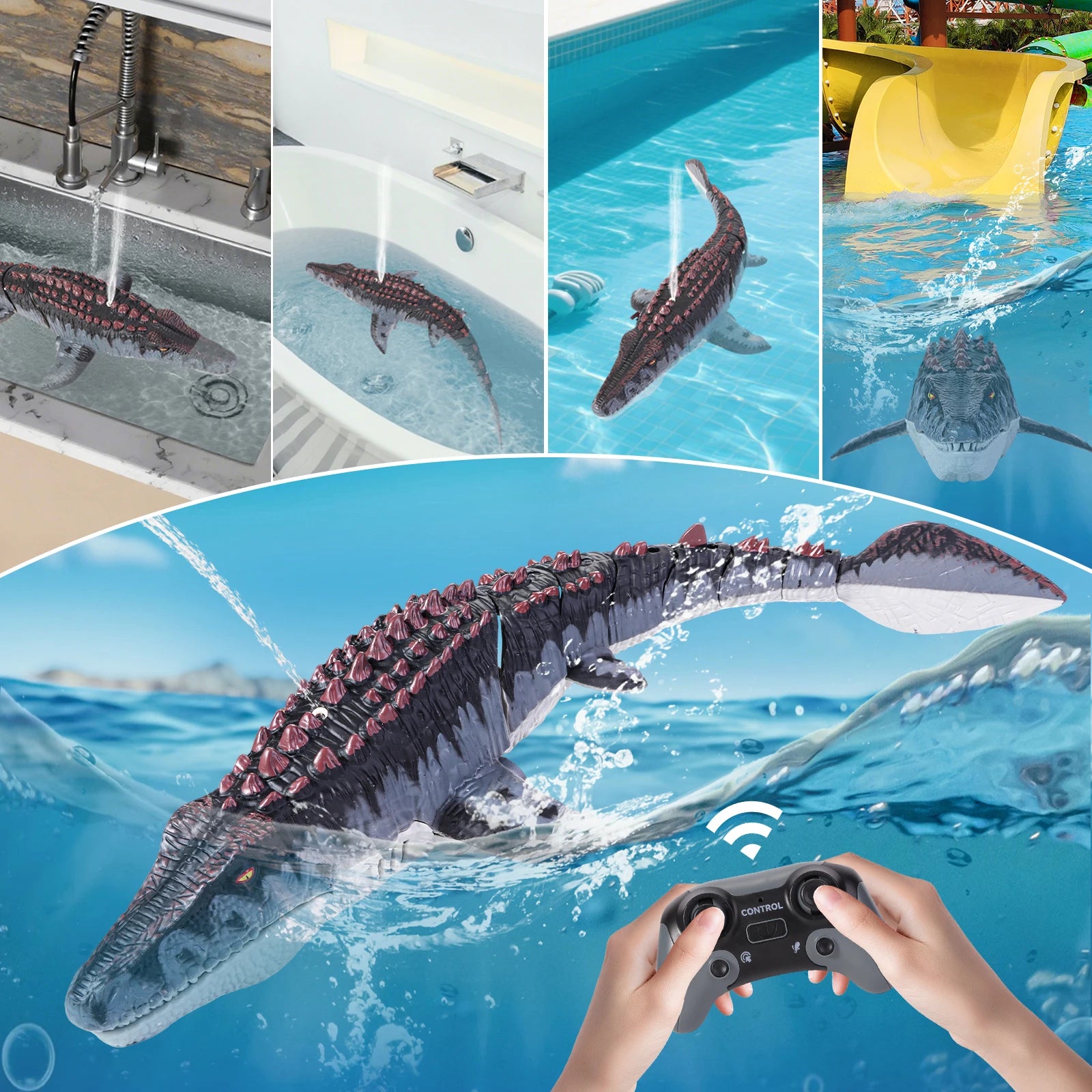 Kids Remote Control Mosasaurus Toy Rechargable RC Spray Dinosaur Model Electric Pool Toys  Gift For Children Ages 4-12