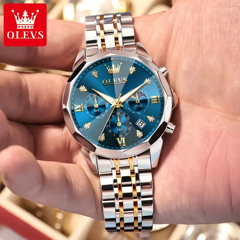 OLEVS 3670 Men's Watches Fashion Waterproof Calendar Luminous Moon Phase Quartz Watch Man Chronograph Clock