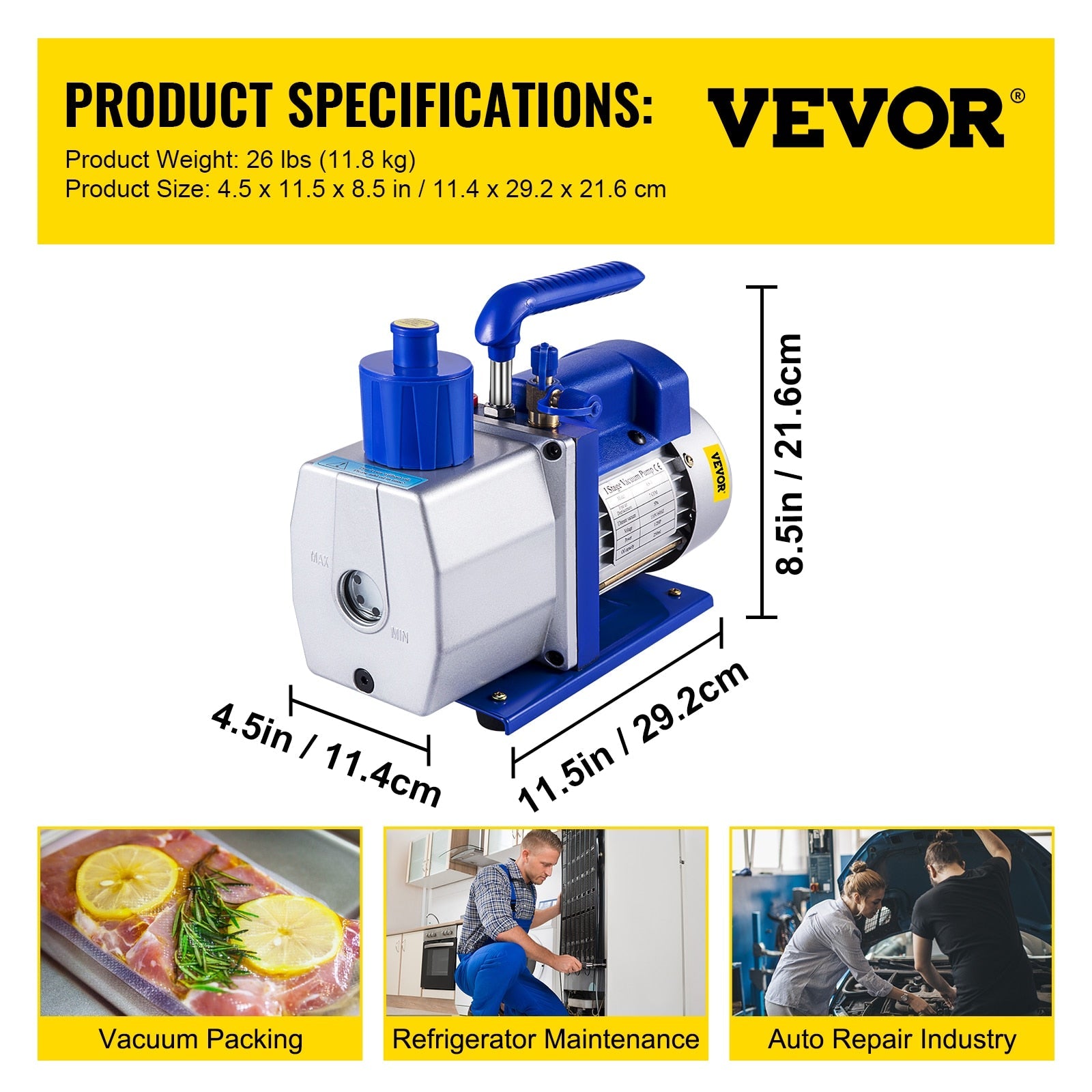 HVAC Refrigeration Vacuum Pump: 1-Stage, Choice of Manifold Gauge, 1.8-12CFM - Essential for Refrigerant Air Conditioning Maintenance